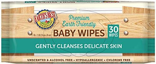 Earth's Best Tender Care Baby Wipes Hypoallergenic, Unscented, Alcohol Free, Chlorine Free Resealable Top 30 Count