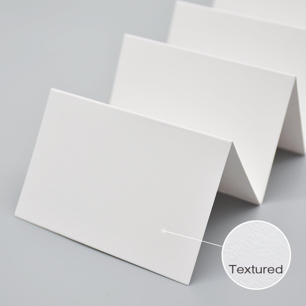 AZAZA 50 Pcs White Blank Place Cards - Textured Table Tent Cards Seating Place Cards for Weddings Banquets Dinner Parties 2.5" x 3.75": Home & Kitchen
