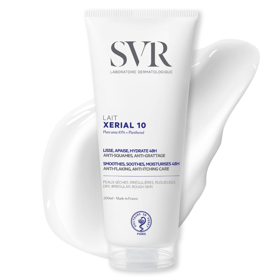SVR XERIAL 10 Ultra-Rich Body Lotion, 10% Pure Urea, Panthenol and Shea Butter 48hr Moisturiser for Flaky, Scaly, Ashy, Extremely Dry, Psoriasis-Prone Skin (200ml)