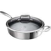 Hell's Kitchen Hybrid 4 Qt Saut&eacute; Pan and lid, Tri-Clad Stainless Steel and Nonstick Ceramic, PFAS Free, no PFOA, no PTFE, no Teflon, Non Toxic Cookware, Metal Utensil Safe, All Cooktops and Oven Safe