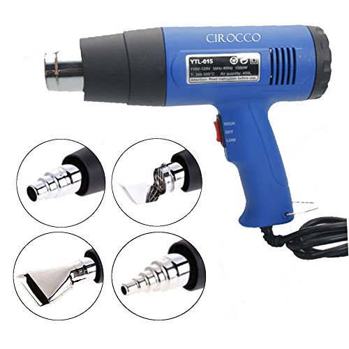 1500 Watts Electric Heat Gun Hot Air Wind Blower Power Heater Dual Temperature w/ 4 Nozzles | Heavy Duty for Shrink Wrap Vinyl Craft Cell Phone Repair Paint Remover Drying Shrink Tubing BBQ Lighting