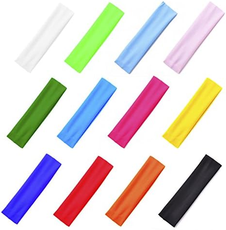 12 Pack Stretchy Cotton Yoga Headband Rainbow Sport Headband, Colorful