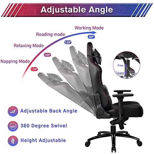 GTRACING Gaming Chair, Big and Tall Computer Chair, Ergonomic High Back Adjustable Gaming Chair with 4D Armrests,Head Pillow, and Lumbar Support, Black