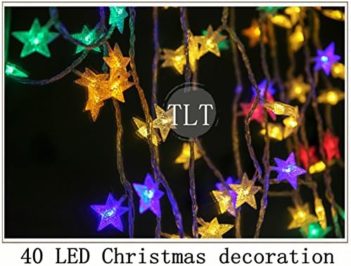 TLT 40 LED Star Shape Metal String Lights Color Battery Operated on 13ft/4m Led Ball Fairy Starry Light for Garden Party Stars Christmas New Year Indoor and Outdoor LED065M
