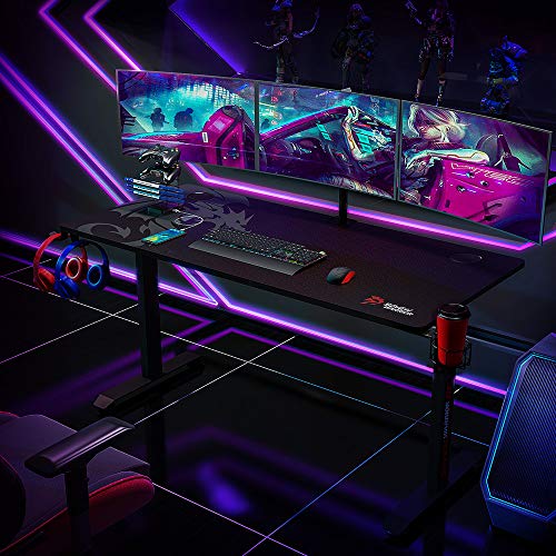 SEVEN WARRIOR Gaming Desk 60 INCH, T- Shaped Carbon Fiber Surface Computer Desk with Full Desk Mouse Pad, Ergonomic E… - Image 3