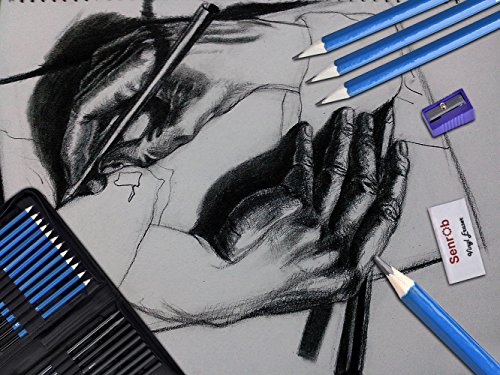 Senrob 48 Pcs Sketch& Drawing Pencil Set with Graphite& Charcoal Pencils, Erasers, Craft Knife, Sketch Book, Zippered Carry Case, Professional Art Kit for Artist, Beginner, Student, Kids & Adults - Thumbnail 5