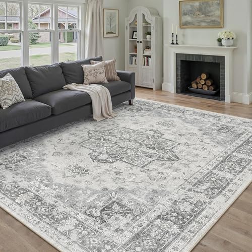 PureCozy Grau Vintage Teppich Wohnzimmer 200x300cm Waschbar