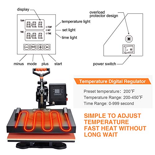 Homedex 15X15 Inch Heat Press 8 in 1 Heat Press Machine with Slide Out