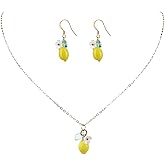 Sorcristy Lemon Earrings, Lemon Necklace, Resin Yellow Lemon Hoop Earrings Jewelry for Women, Playful Yellow Fruit Dangle Earrings with Necklace, Gift Rendy Drop Dangle Accessories for Summer