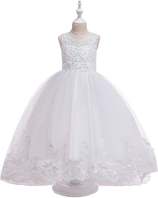 Amazon Co Jp プリンセスドレス 子供ドレス刺繍オープンバックふわふわプリンセスウェディングドレスロングドレス 子供用 ロングドレス 色 White Size 130cm Home Kitchen