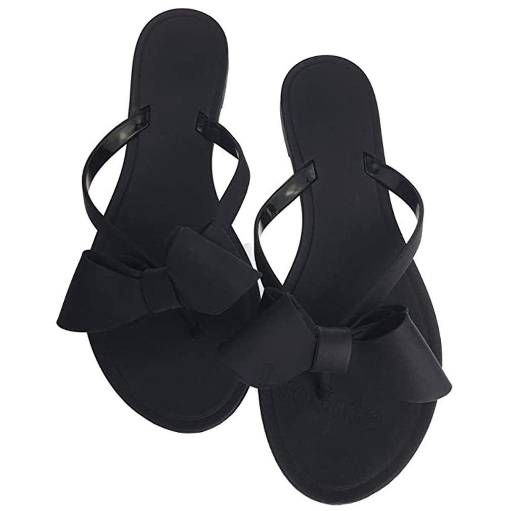 MtzyoaWomen Flip-Flops Flat Sandals Jelly Bow Beach Flat Rivets Rain Cute Dressy Summer Sandals