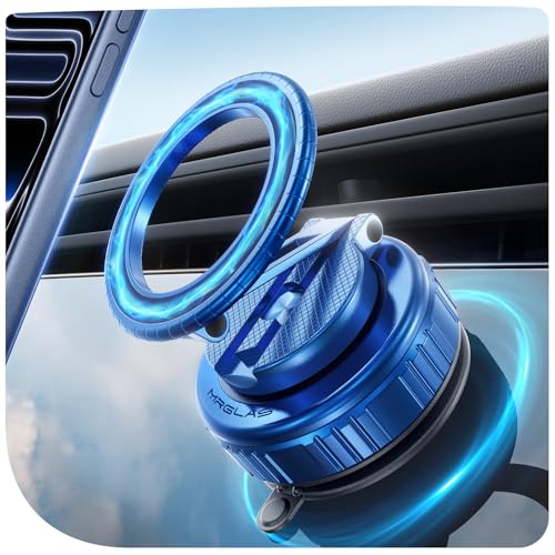 MRGLAS 2026 Upgraded 360° Rotation Vacuum Magnetic Phone Holder Stand,for Magsafe Suction Cup Phone Mount [109+LBS Strongest Suction & Magnetic] Adjustable Swivel Lock, for Your Car/Gym/Mirror -Blue