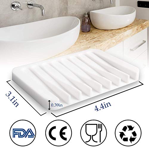 Blasoul Silicone Soap Dish Soap Holder 4PCS White Soap Dish Holder Bathtub Tray Stand Saver Tray Case Rubber Drainer Dishes for Bar Soap Sponge Scrubber Shower Bathroom Kitchen Sink Anti-Slip Design
