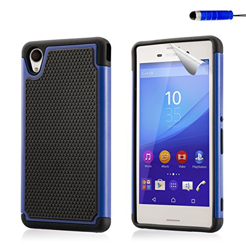 32nd Shock proof dual defender case cover for Sony Xperia M4 Aqua, including screen protector, cleaning cloth and touch stylus - Deep Blue