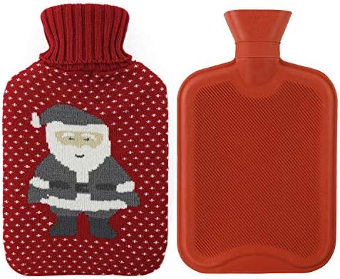 Hot Water Bottle Classic Premium Hot Rubber Bag with Cute Soft Knit Cover (Knitted Fabric Santa 1)