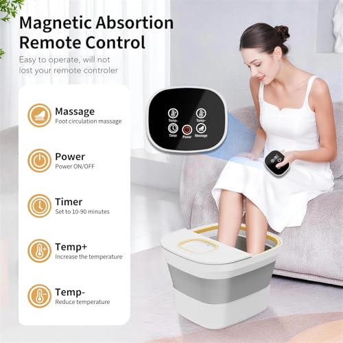 Collapsible Foot Spa with Heat,Remote Temperature Control and Bubble,Foot Bath Tub with 6 Massage Rollers,Timer Multiple Level Heating, Electric Pedicure Foot Spa Machine for Feet Care