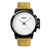 Mens Unique Analog Quartz Watch, Waterproof Business Casual Leather Dress Wrist Watch with Simple Fashion Classic White Time Mark Design Key Scratch Resistant Face 98FT 30M Water Resistant - White