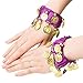 Zhanmai 6 Pairs Belly Dance Wrist Ankle Cuffs Bracelets Chiffon Gold Coin Belly Dance Costume Accessory (Deep Purple, Sapphire Blue, Lake Blue, Pink, Red, Black)