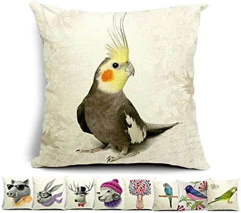 Cotton Linen Square Shams Decorative Throw Pillow Cover Cushion Case (Cartoon Parrot 3)Set of 1 Hidden Zippered for Sofa,Couch,Bed and Chair Fit 18x18 Inserts