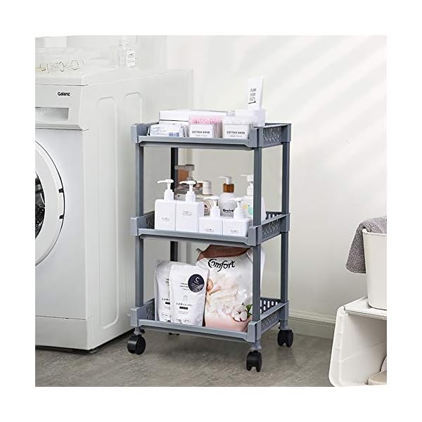 TUKAILAI Rolling Storage Trolley 3 Tier Utility Cart with wheels and 3 Baskets Organization for Kitchen Bathroom Bedroom…