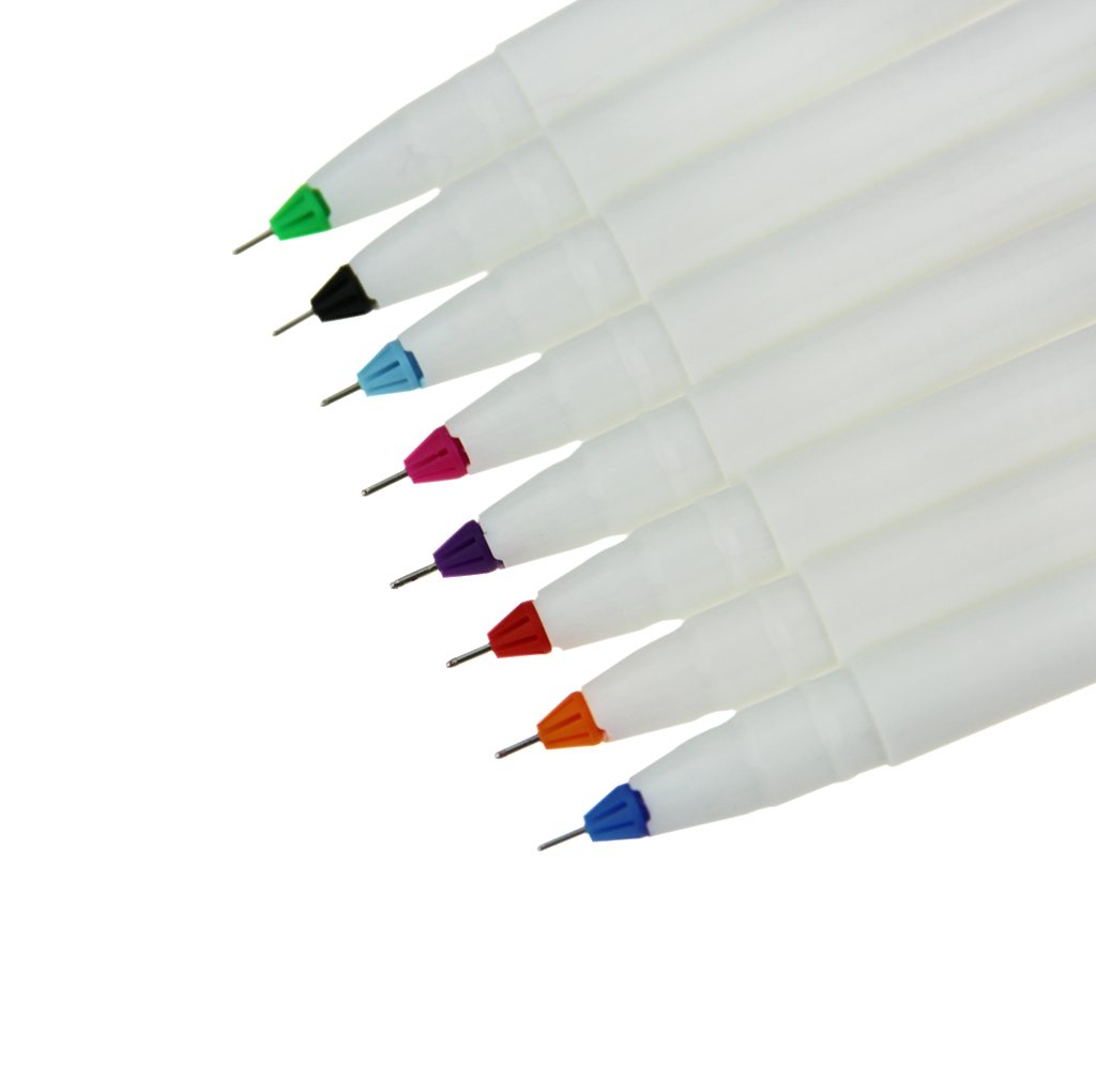 BXT 8 Pcs Pack Fine Point Gel Ink Rollerball Pen Waterproof Colored Fineliner Pen Nib Tip 0.4mm Techical Drawing Sketching Graphic Fine Liners Pens Assorted Colors