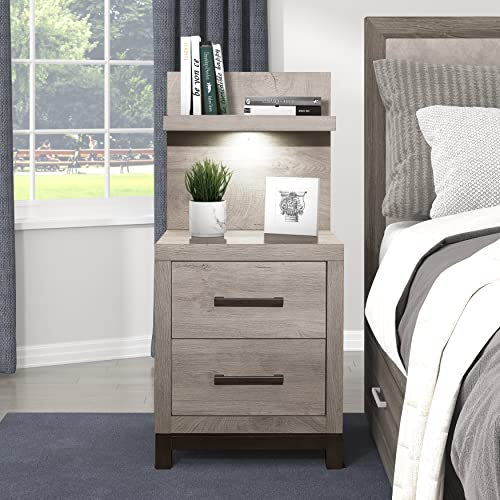 Lexicon Azalea Nightstand with Wall Panel, Light Gray/Gunmetal