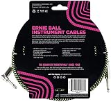 Ernie Ball 10 ft Braided Instrument Cable Straight to Angle Black/Green view 2