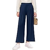 Haloumoning Girls High Waisted Uniform Pants Kids Wide Leg Dress Pants Casual Trousers with Pockets 5-14 Years