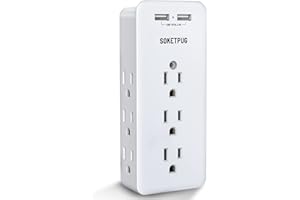 Surge Protector Outlet Extender, USB Wall Charger, SOKETPUG Multi Plug Outlet with 2 USB Charging Ports(Smart 2.4A Total), 9 AC Outlet Splitter Mountable, 3 Sided Plug Extender, Dorm Room Essentials