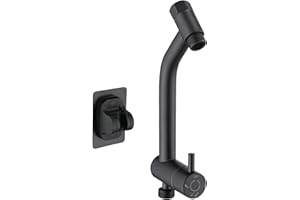 PDPBath Brass Shower Arm Diverter with Adhesive Handheld Holder for Easy Reach, Upgrade Low 3-Way Diverter with Pause Setting, G1/2 Universal Connection - Matte Black