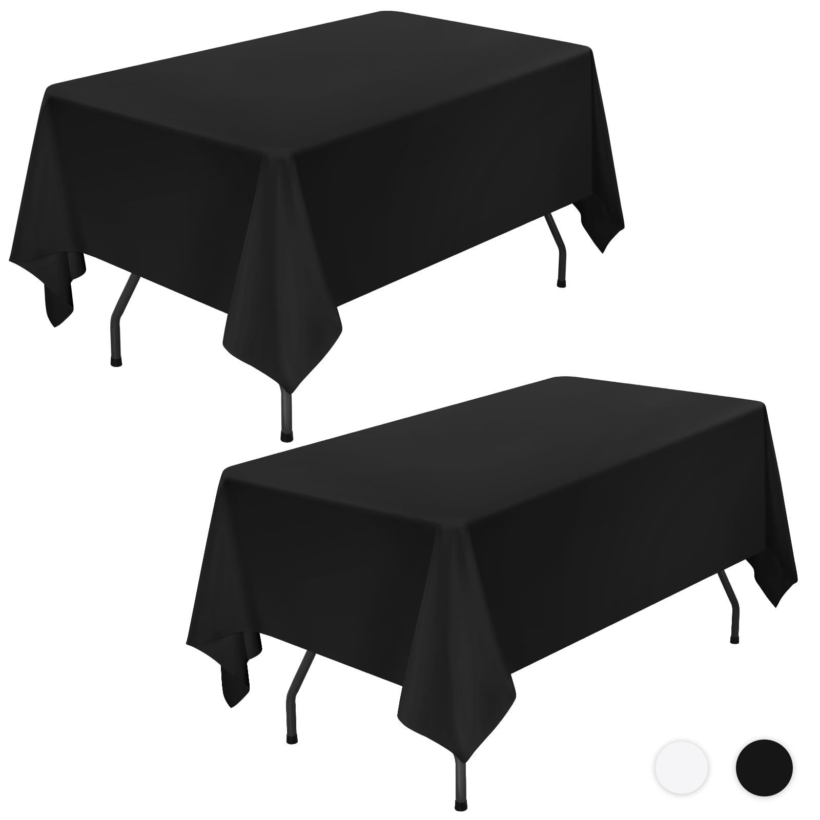 Showgeous 2 Pack Black Polyester Tablecloth for 4ft Rectangle Tables 60 x 84 Inch Rectangular Fabric Table Clothes Washable Black Table Covers for Wedding Banquet Restaurant Buffet Parties Camping — image 1