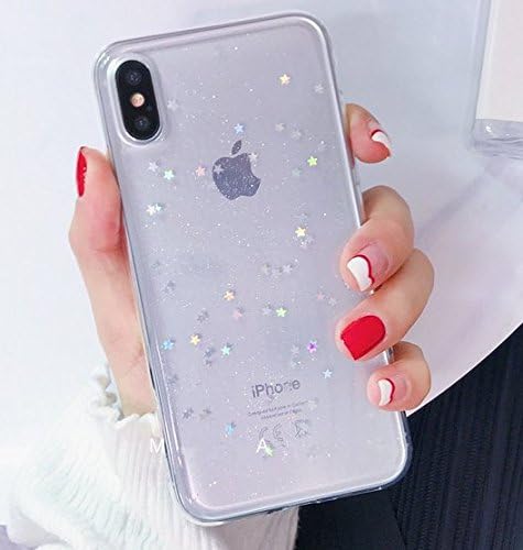 Apple iPhone X Case, Luxury Sparkle Glitter Stars / Hearts Soft Gel TPU RUBBER Protective Skin Cover (CLEAR STARS)