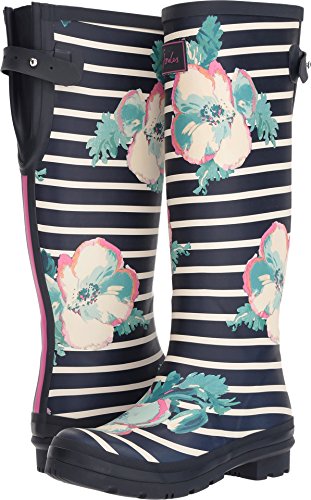 Joules Women's Tall Welly Print Navy Poppy Stripe Rubber 8 B US