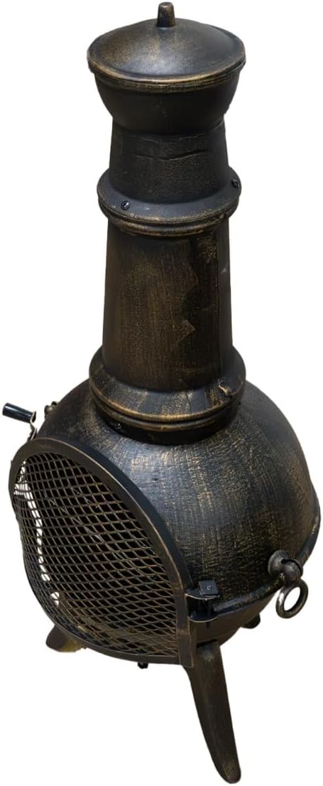 Monster Shop Cast Iron Chiminea Bronze Outdoor Heater with Cover & Rack