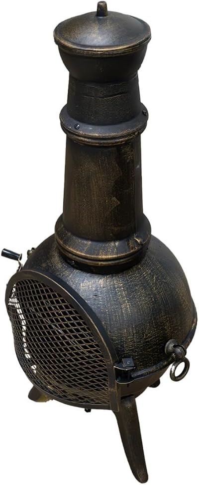 Monster Shop Cast Iron Chiminea Bronze Outdoor Heater with Cover & Rack