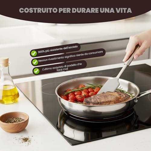 VeftBltrem Titanium Frying Pan with Lid, Titanium Hammered Pattern Frying Pans for Cooking, Scratch-resistant, Non-Stick, Pro Induction Frying Pan for Kitchen and Camping (22cm)