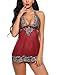 Avidlove Women V-Neck Lingerie Lace Babydoll Mesh Chemise Nightwear Outfits Dark Red XXL