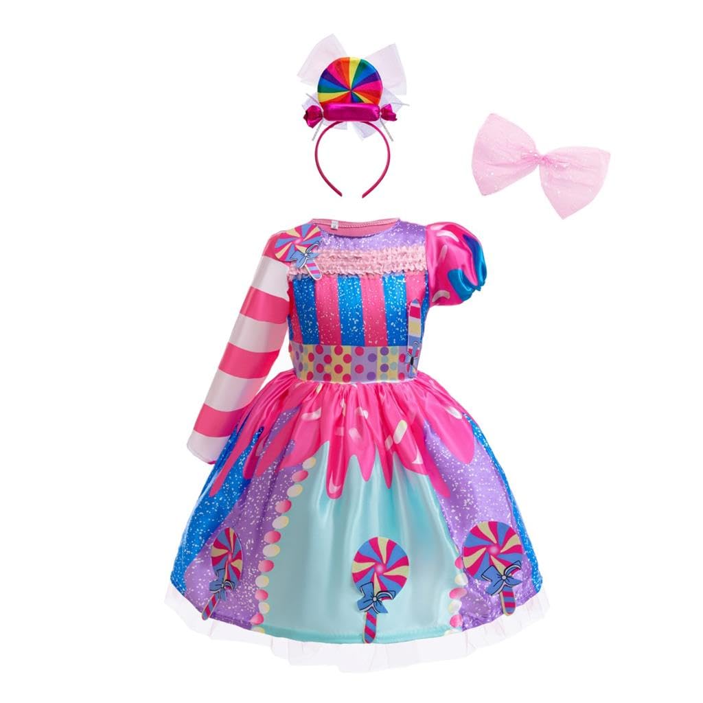 Lito Angels Sweet Candy Land Fancy Dress Up Rainbow Lollipop Costume with Hair Hoop for Kids Girls Age 6-7 Years, Pink