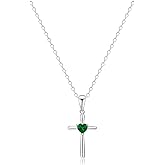 BYIA Cross Necklace for Women 925 Sterling Silver Heart Cubic Zirconia Necklaces Dainty Gemstones Jewelry Gifts for Her