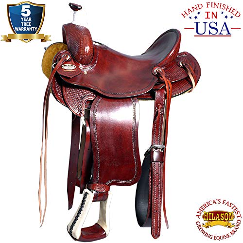 HILASON 17″ Western Big Cowboy Trail Roping Saddle Mahogany