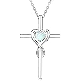 FANCIME Birthstone Cross Necklace for Women Birthstone Necklace Heart Infinity Cross Pendant Necklace Fine Jewelry Christmas Birthday Holiday Gifts for Her, 16"+2" Inches