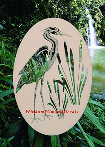 Oval Egret & Cattails Left Etched Window Decal Vinyl Glass Cling - 21