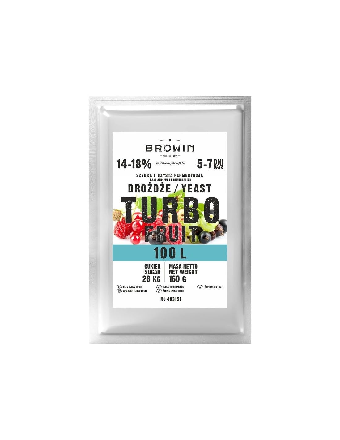 Browin 403151 Browin 403151 Turbo Fruit Quick Cuvées Fruit 160 g 100 L 5-7 Day Fermentation for 28 kg Sugar for Brandies