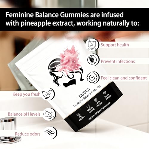 nuora Feminine Balance Gummies for Women’s,Premium Feminine Balance Gummies， Vegan Hawaiian Pineapple, pH Balance, Healthy Odor, Flora and Immune Support, Vaginal Health Support,60 Gummies