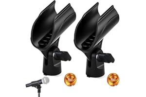 NYGHMY 2-Pack Universal Microphone Clip Holder for Mic Stand - Adjustable Mic Clip with 5/8" to 3/8" Screw Adapter, Compatibl
