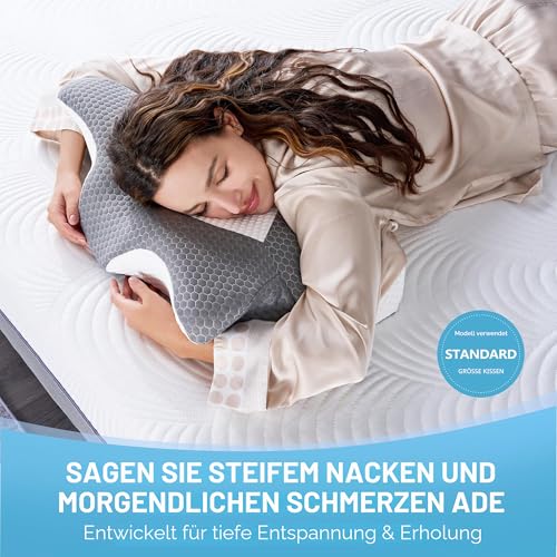 Elviros Orthopaedic Memory Foam Pillow, Side Sleeper Pillow, Neck Support Pillow, Ergonomic Sleeping Pillow for Shoulder Pain (64 x 12.5/10.5 x 38 cm)
