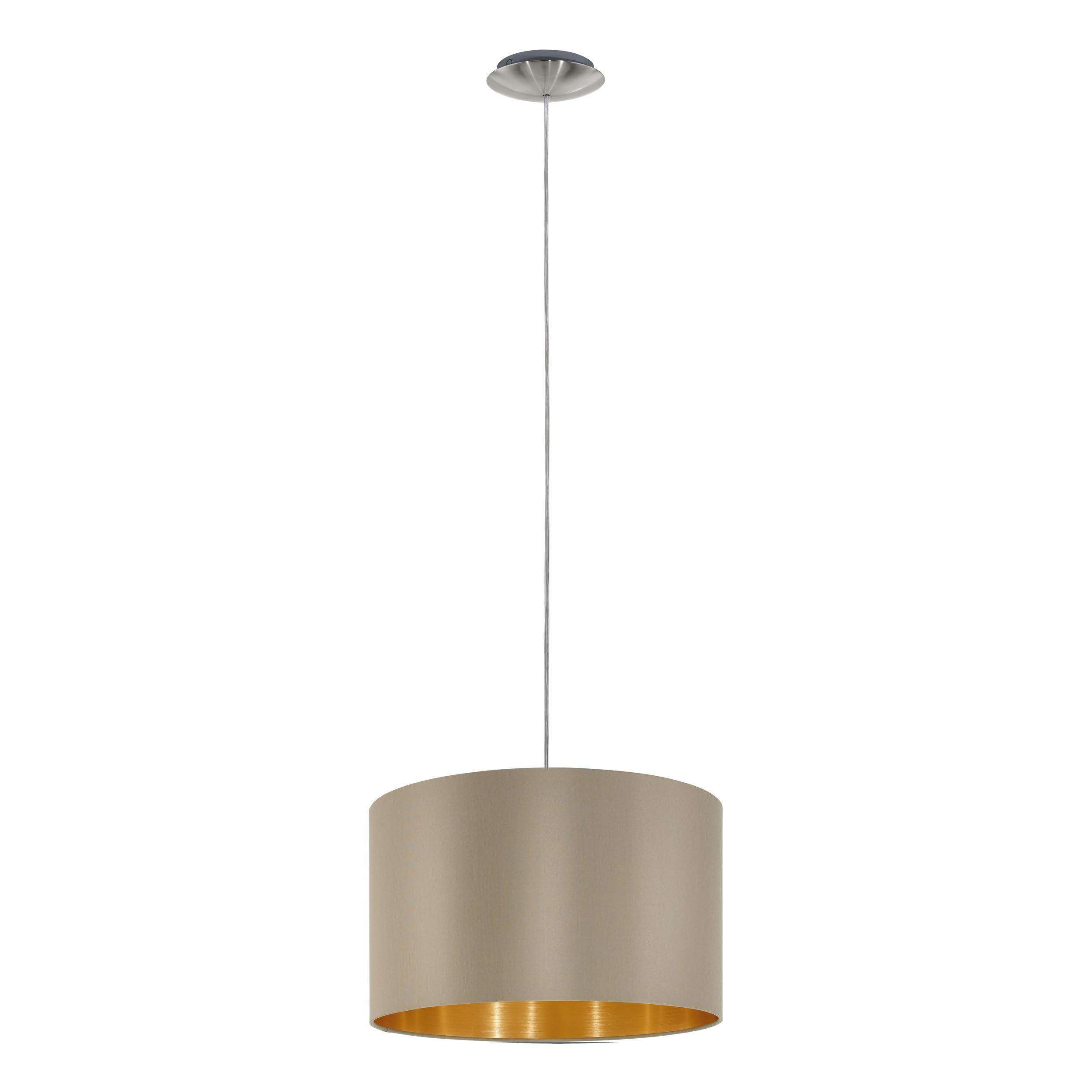 Eglo Maserlo Pendant Light, Gold Matt Nickel Stee and Taupe Fabric Hanging Lamp, Dining and Living Room Ceiling Lighting, E27 Socket, Ø 6 inches