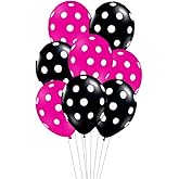 AnnoDeel 50Pcs Hot Pink Polka Dot Latex Balloons, 12inch Hot Pink and Black Polka Dot Balloons for Valentine's Day Brithday Balloon Wedding Balloon decoration