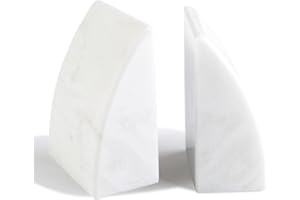 Koville Marble Bookends for Shelves, Large Bookends for Heavy Books, Natural Stone Book Stopper for Books CD Movies, Aesthetic Decorative Book Ends (White)