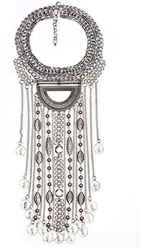 MISMXC Statement Necklace, Beads Coin Fringe Statement Necklace Bohemian Ethnic Tribal Boho